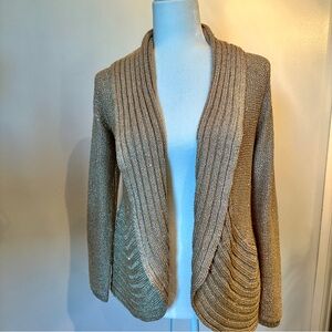 Chicos Open-Front Knit Sparkling Cardigan Sweater - Camel Glitter Size 1
